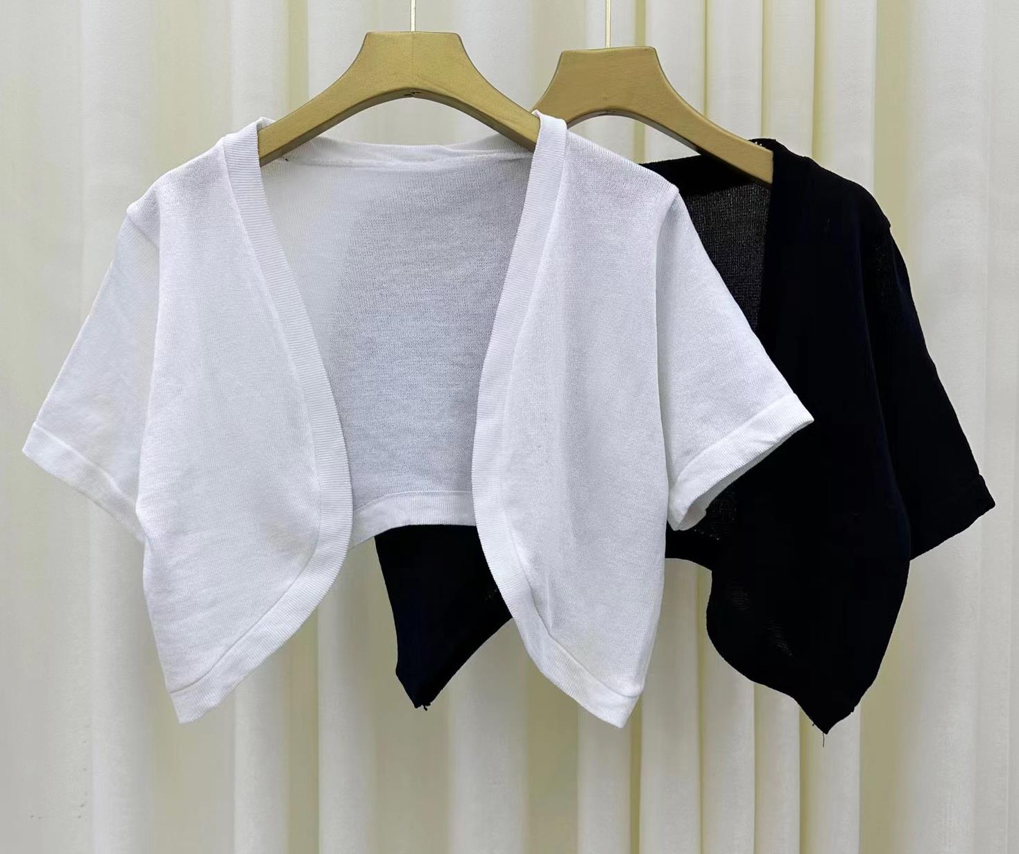 Short-sleeved shawl summer with skirt small waistcoat with ice silk sun protection clothing knitted cardigan women's thin short top
