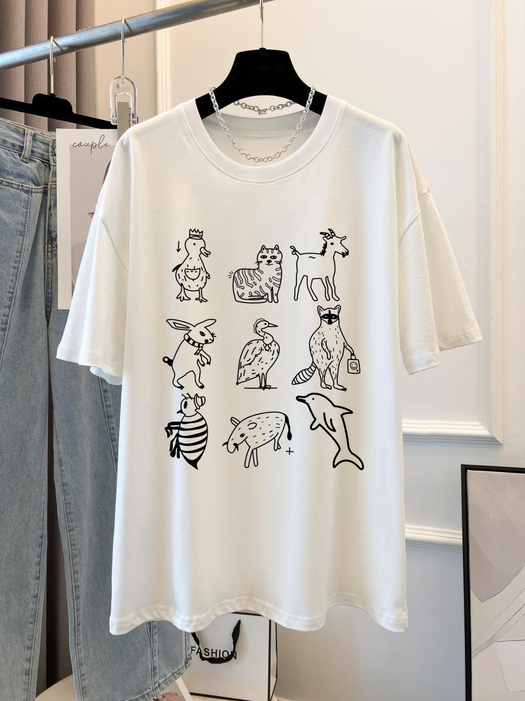 Real shot real price 100% cotton combed cotton printed summer short-sleeved T-shirt women's loose Korean version