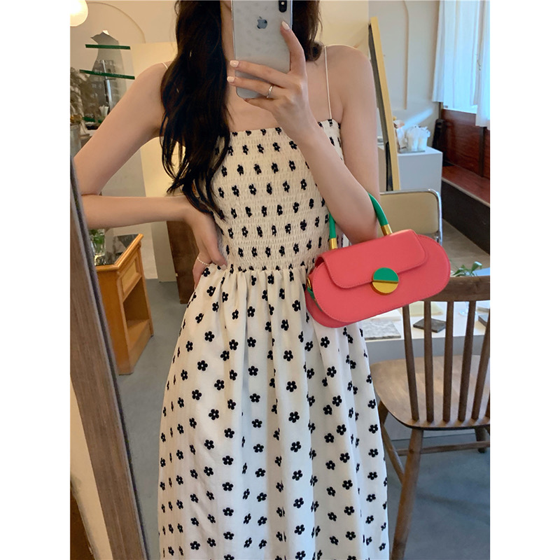 Little Daisy Elastic Thin Shoulder Strap Suspender Long Skirt Spring and Summer 2023 New Style Western Style Gentle Inside and Outer Dress Women
