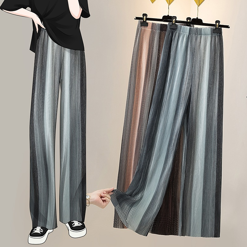 2023 new pleated elastic waist tie-dye wide-leg pants 200 catties fat sister loose casual straight long pants women