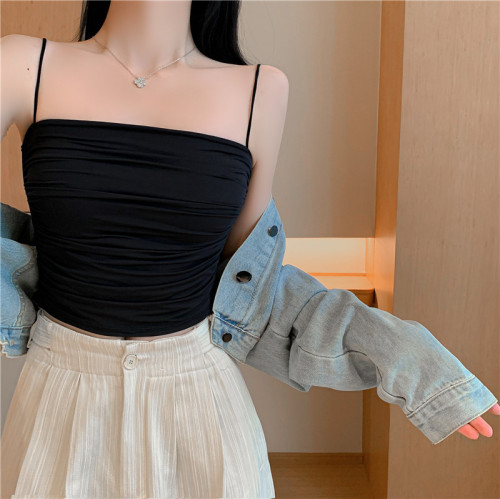Real price real price ice silk camisole wrinkle design sense of outerwear summer short sleeveless bottoming clothes hot girls