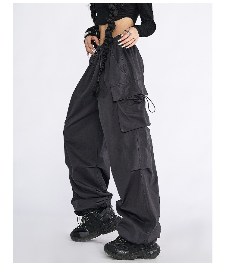 Dark gray overalls female small summer high waist straight loose wide leg casual hot girl quick-drying American sports pants