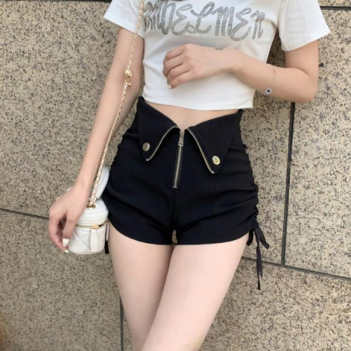 2023 summer new high waist thin loose straight wide leg black suit shorts female small casual boot pants