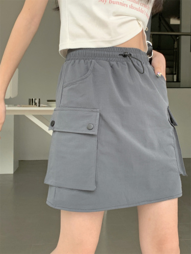 Real price real price quick-drying sunscreen retro tooling skirt summer high waist anti-light belt lining A-line bag hip skirt