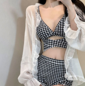 Song Zhiya's same style swimsuit women hot spring split houndstooth bikini single is hell sexy pure desire style