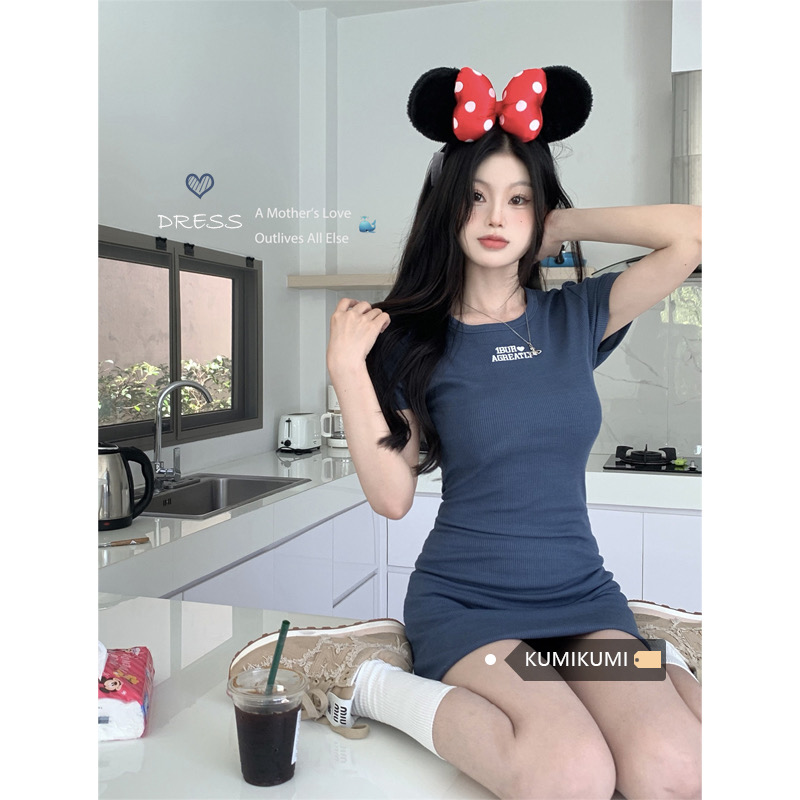 Pure desire style short-sleeved dress women's summer embroidery slim fit hip skirt short skirt hot girl skirt pullover