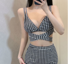 Song Zhiya's same style swimsuit women hot spring split houndstooth bikini single is hell sexy pure desire style