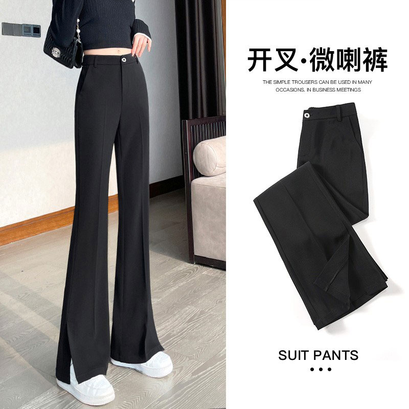 Micro flared trousers women's spring and autumn slit narrow version wide-leg trousers black suit new slim casual small floor mopping trousers