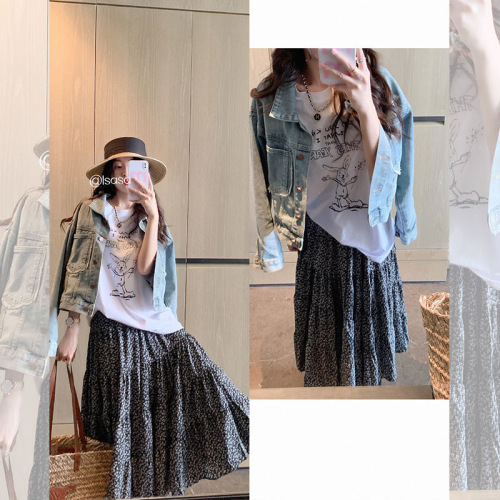  spring and summer half-length skirt new Korean style retro chic commuting niche design floral skirt