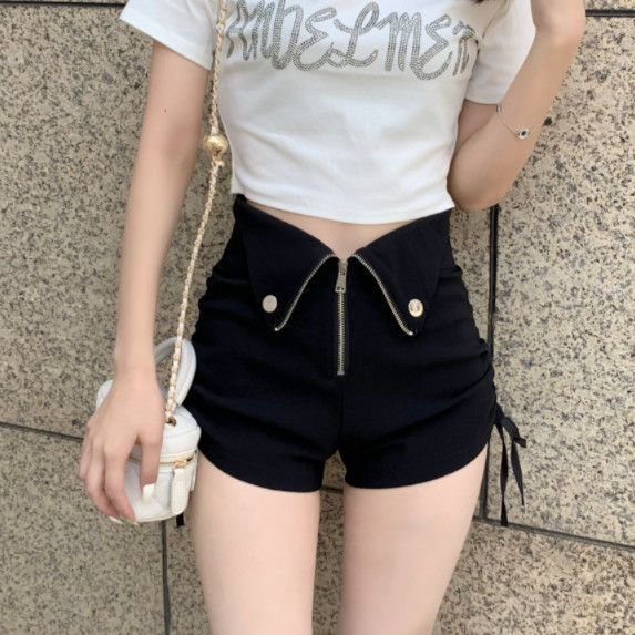 2023 summer new high waist thin loose straight wide leg black suit shorts female small casual boot pants