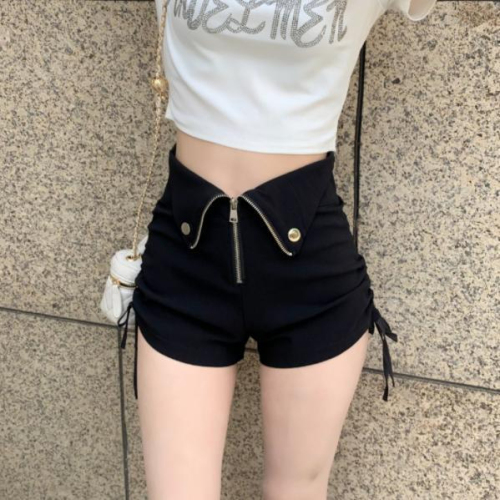 2023 summer new high waist thin loose straight wide leg black suit shorts female small casual boot pants