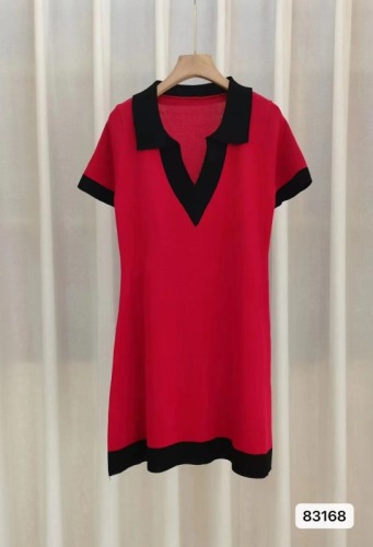 Real price  summer new Korean version of the college style flip V-neck contrast color slimming dress