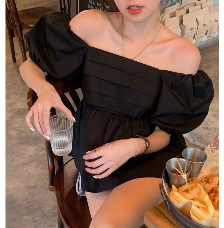 One-shoulder sweet top super fairy puff sleeve shirt short top small shirt women's high-end summer