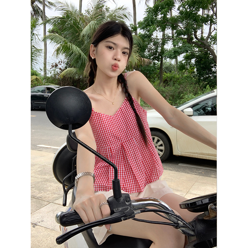 Real shot 2023 Korean version of the new summer ruffles elastic camisole loose all-match bottoming shirt short top