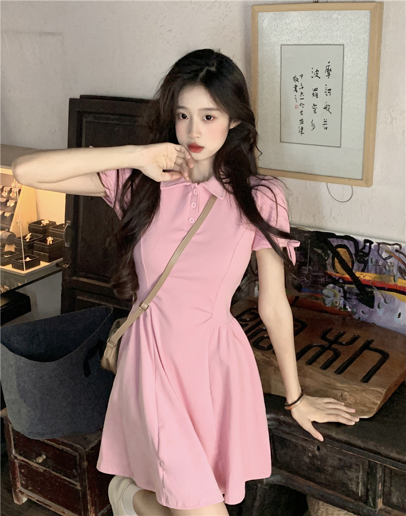 Real price real price sweet and spicy pink collar dress new waist slimming slim sweet and spicy style pure desire skirt
