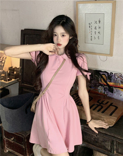 Real price real price sweet and spicy pink collar dress new waist slimming slim sweet and spicy style pure desire skirt