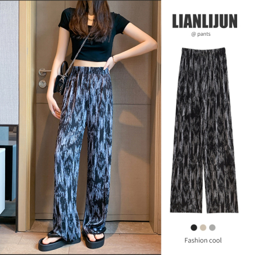Real shot black wide-leg pants women's summer thin section loose drape casual ice silk mopping pants