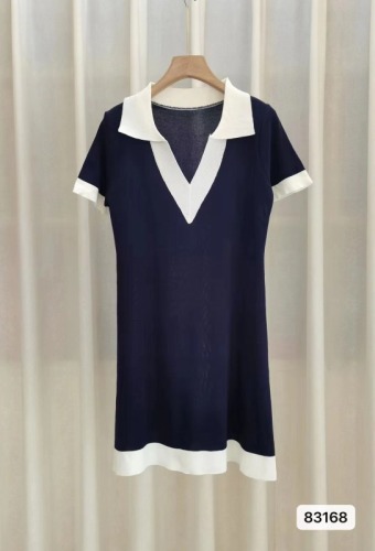 Real price  summer new Korean version of the college style flip V-neck contrast color slimming dress