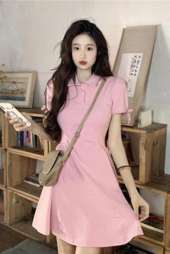 Real price real price sweet and spicy pink collar dress new waist slimming slim sweet and spicy style pure desire skirt