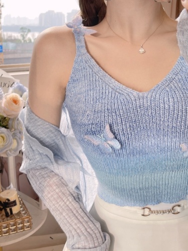 Zhang Xinzi neon butterfly French style gentle style knitted camisole women's inner and outer wear  summer new style