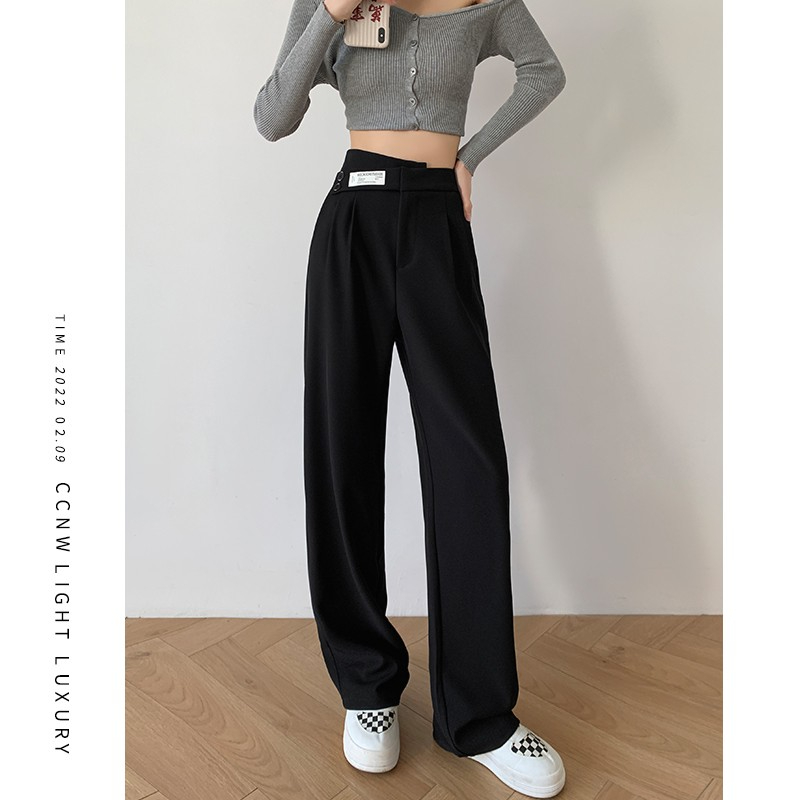 Pear-shaped figure suit pants women's spring, autumn and winter high waist drape fat mm large size slim straight casual wide-leg pants