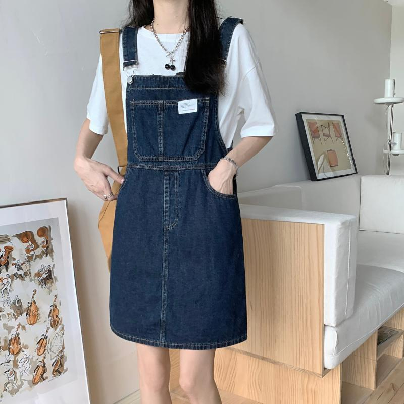 Salt denim suspender skirt women's summer suspender dress loose slim skirt niche design sense a-line skirt