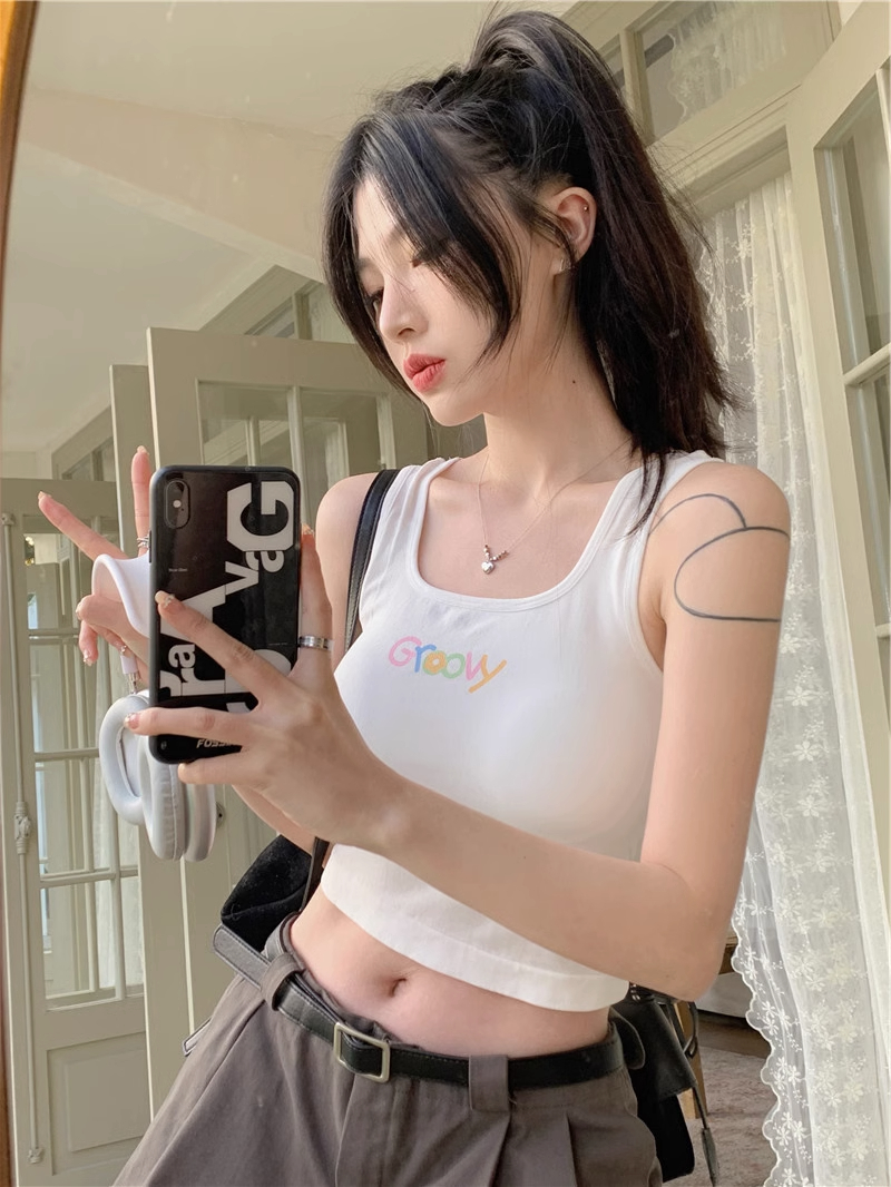 Summer casual sports babes small camisole with chest pad inside and outside wear top ladies tube top