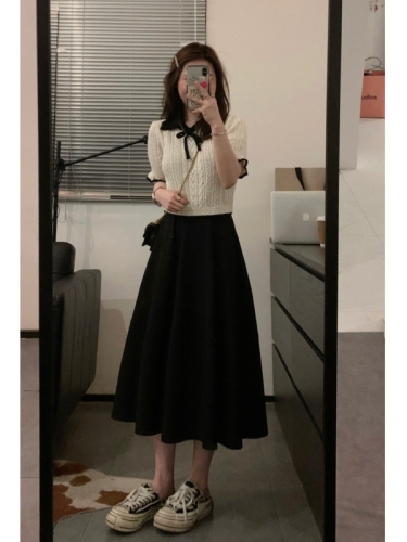 Viiwen girlish fine zhi lapel short hook flower contrast color age reduction temperament white small fragrant knitted short sleeves