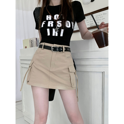 Real price real high waist tooling pocket casual skirt with lining