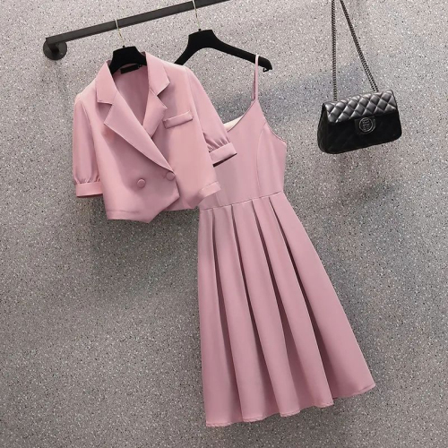 Summer foreign style 2023 new skirt small man shows high temperament suit jacket suspender dress two-piece suit