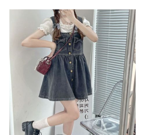 Denim camisole dress large size fat mm student age reduction sleeveless mid-length skirt M-5XL200 catties