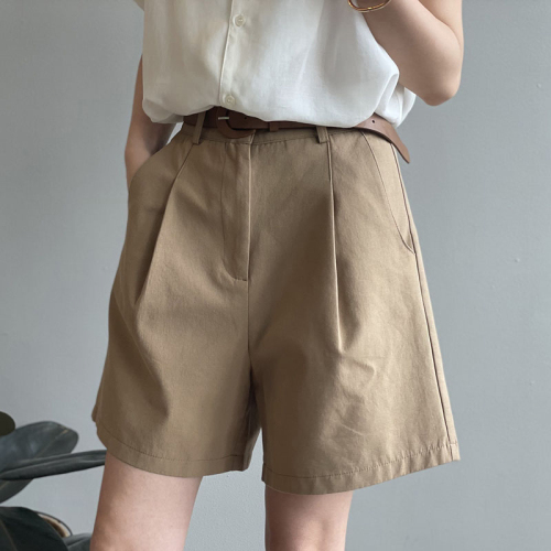 Suit shorts women's summer Korean version high waist loose wide leg pants small casual overalls mid pants five point pants