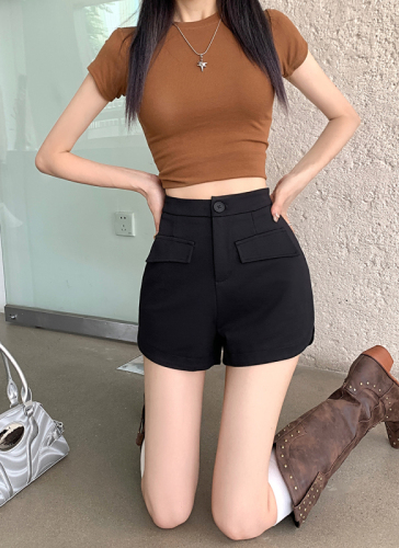 Real price 2023 summer new black high-waisted shorts women's elastic tight bag hip outerwear hot girl hot pants