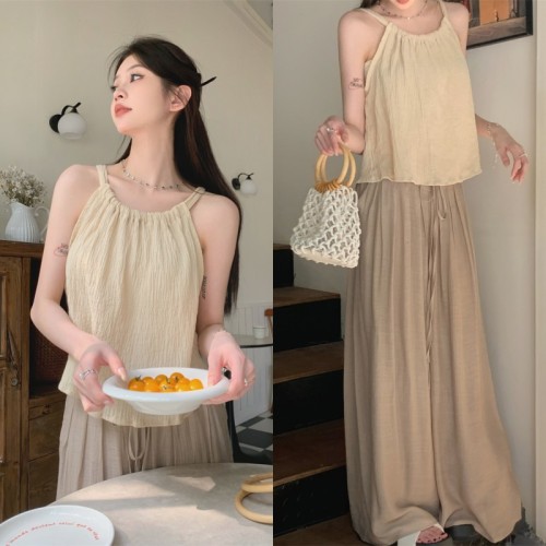 Real price real price Summer clothes new slim camisole + loose casual pants wide leg pants women