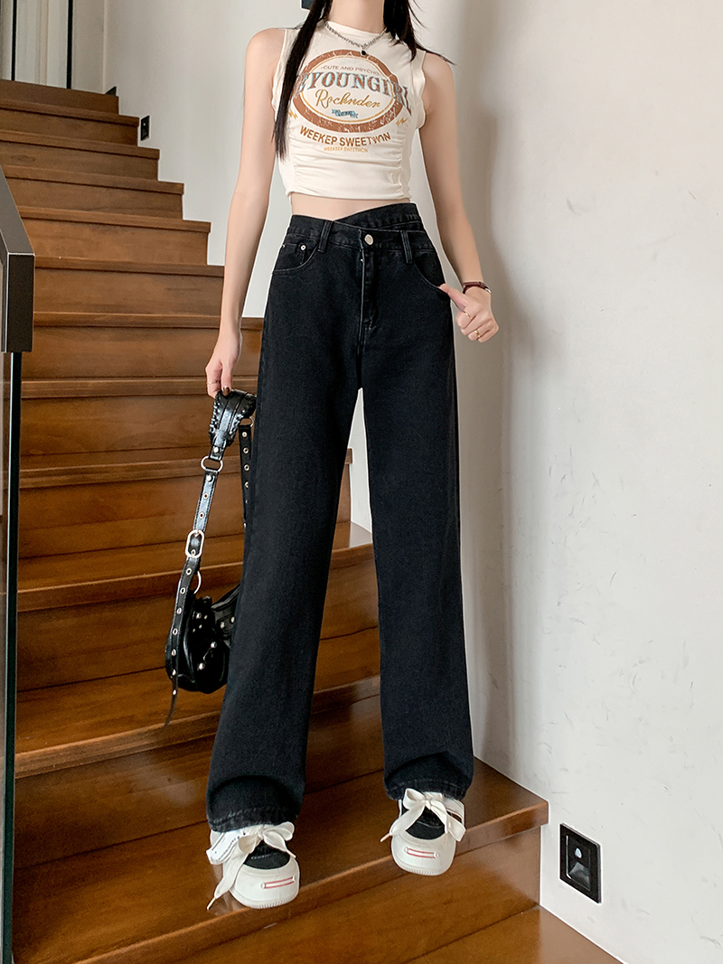 Real shot real price black gray wide-leg jeans women's new loose straight high waist slim design long pants