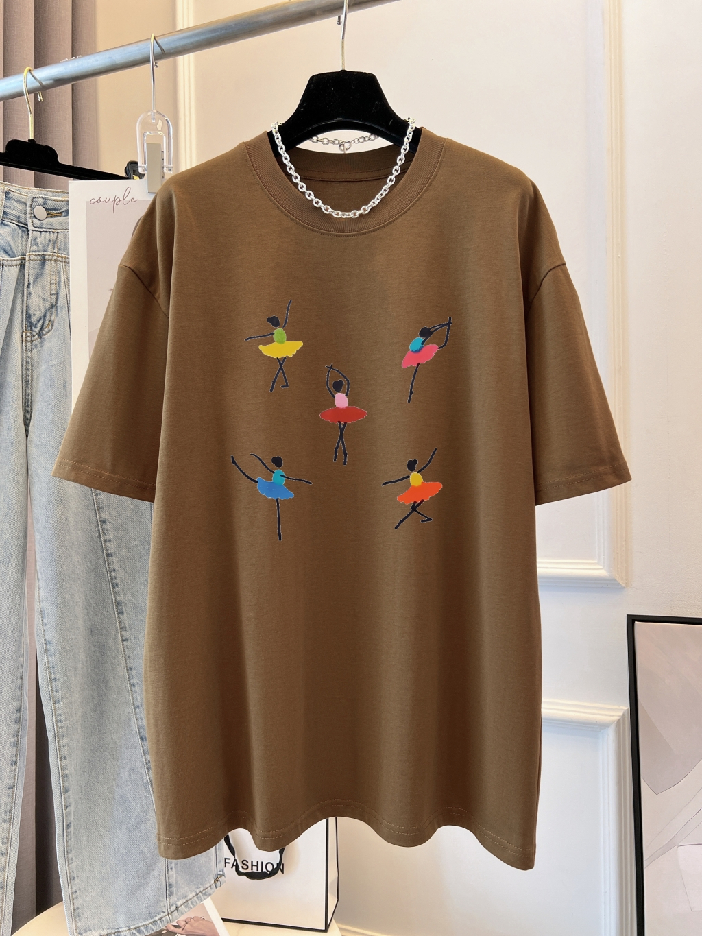 Real shot combed 100% cotton summer short-sleeved T-shirt women's printed loose Korean summer top
