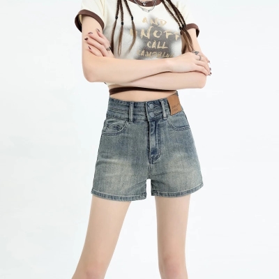High waist denim shorts women's summer 2023 new slimming all-match loose a-line wide-leg pants wearing hot pants trendy ins