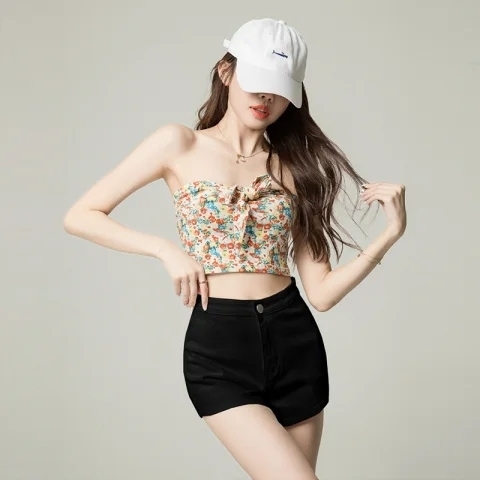 High-waist niche elastic denim shorts women's spring and summer 2023 new sexy tight-fitting bag hip slimming high-elastic hot pants