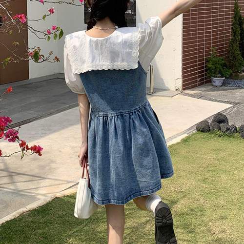 Denim camisole dress large size fat mm student age reduction sleeveless mid-length skirt M-5XL200 catties