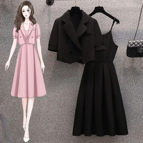 Summer foreign style 2023 new skirt small man shows high temperament suit jacket suspender dress two-piece suit