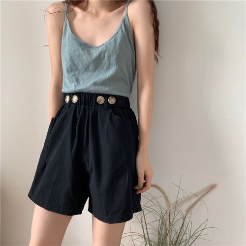 Real price loose simple all-match solid color elastic waist casual straight shorts