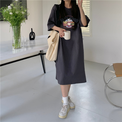 Real shot package collar 6535 pull frame medium-length large size loose short-sleeved t-shirt female Korean dress