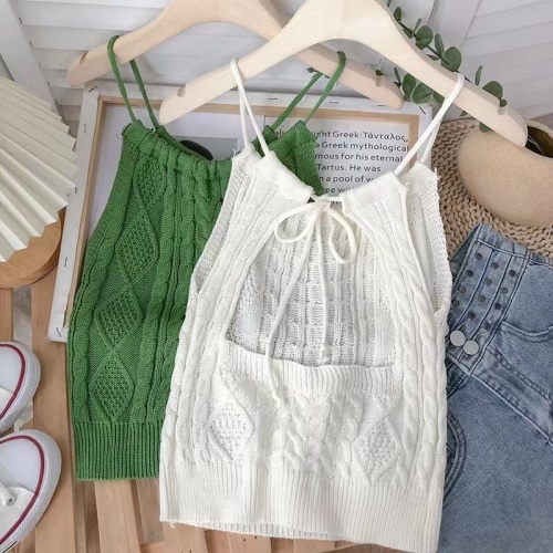 Summer bottoming inner wear knitted beautiful back vest women's outerwear American style high waist short clavicle sleeveless small suspender top