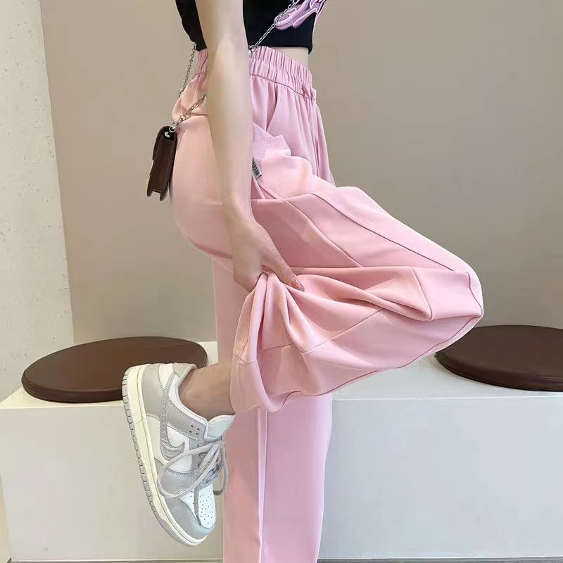 Banana pants women's summer ice silk 2023 new high waist drape straight tube casual wide-leg pants mopping pants