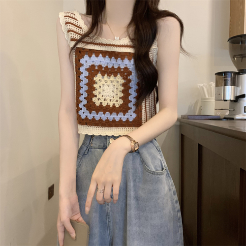 Real shot real price new version of bohemian design sense outer wear hollow flower vest sling