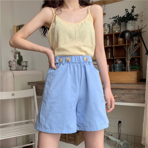 Real price loose simple all-match solid color elastic waist casual straight shorts