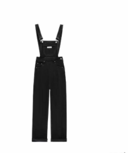 Black denim bib pants women's spring and autumn large size high waist loose straight tube slim fat mm wide leg mopping long trousers trendy