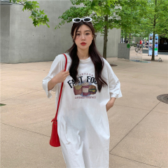 Real shot package collar 6535 pull frame medium-length large size loose short-sleeved t-shirt female Korean dress