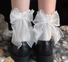Bowknot calf socks ultra-thin lace thin leg socks for women spring and summer cute Lolita sexy fishnet socks