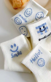 White socks women's summer thin section breathable mid-tube socks pure cotton ins tide smiling socks cute socks girls summer